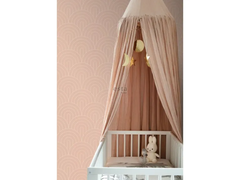ESTAhome Tapete Art Decó Muster Pfirsichrosa 53 cm x 10.05 m