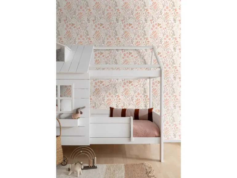 ESTAhome Tapete Blätter und Blumen Weiß und Orange 50 x 900 cm