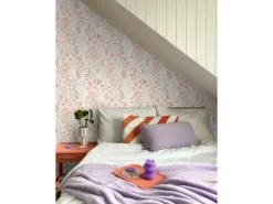 ESTAhome Tapete Blätter und Blumen Weiß und Orange 50 x 900 cm