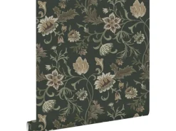 ESTAhome Tapete Blumenmuster Schwarz und Grün 0.53 x 10.05 m 139417