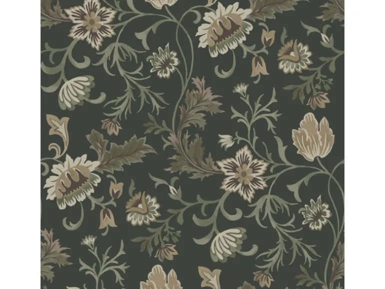 ESTAhome Tapete Blumenmuster Schwarz und Grün 0.53 x 10.05 m 139417