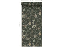 ESTAhome Tapete Blumenmuster Schwarz und Grün 0.53 x 10.05 m 139417