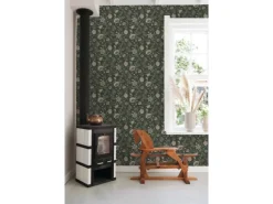 ESTAhome Tapete Blumenmuster Schwarz und Grün 0.53 x 10.05 m 139417