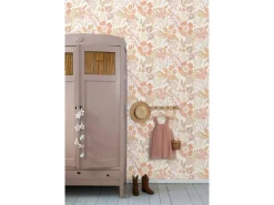ESTAhome Tapete Blumenmuster Violettrosa Terrakotta und Beige 50 x 900 cm 139674
