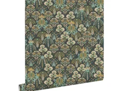 ESTAhome Tapete Blumenmuster im Jugendstil Graugrün Blau und Beige 50 x 900 cm