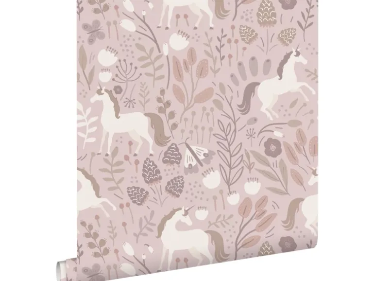 ESTAhome Tapete Einhörner Aubergineviolett 53 cm x 10.05 m