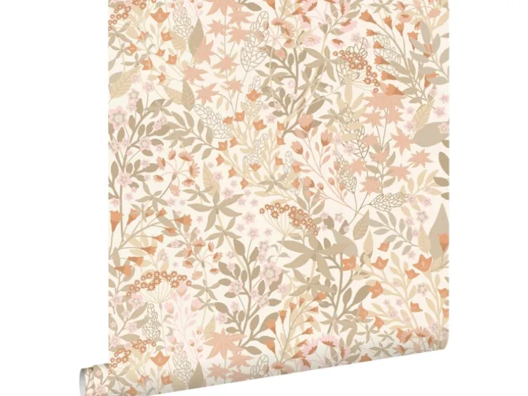 ESTAhome Tapete Feldblumen Terrakotta und Graugrün 50 x 900 cm