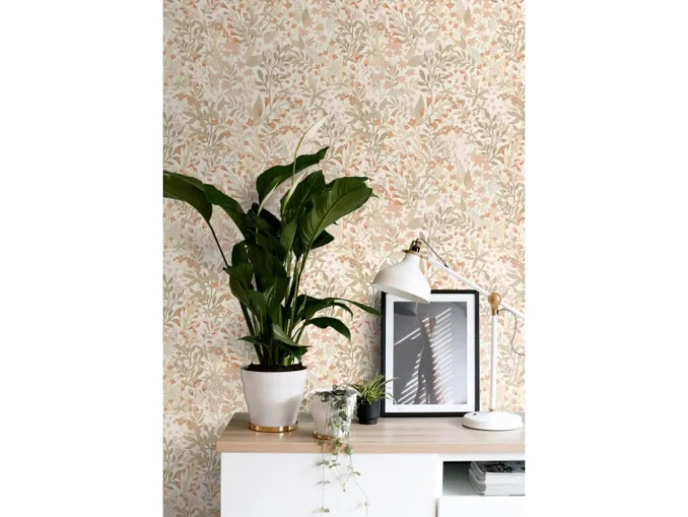 ESTAhome Tapete Feldblumen Terrakotta und Graugrün 50 x 900 cm