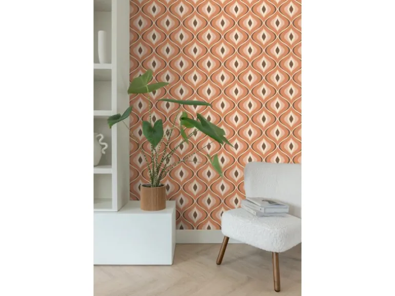 ESTAhome Tapete Retro-Ornamente Orange und Braun 50 x 900 cm 130986