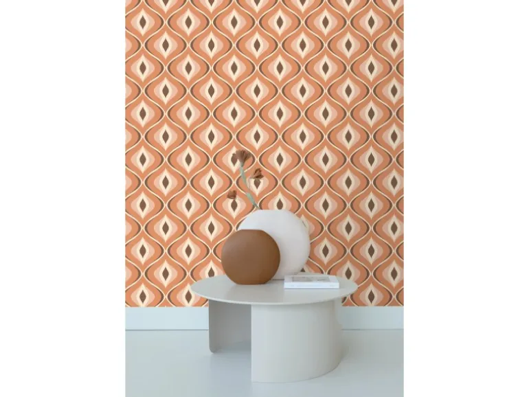 ESTAhome Tapete Retro-Ornamente Orange und Braun 50 x 900 cm 130986