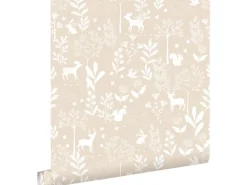 ESTAhome Tapete Wald mit Waldtieren Beige 53 cm x 10.05 m