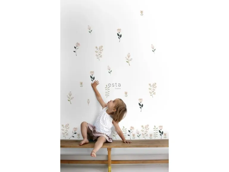 ESTAhome Wandtattoo Blumen Weiß Rosa und Grün 47,5 cm x 66 cm 156114