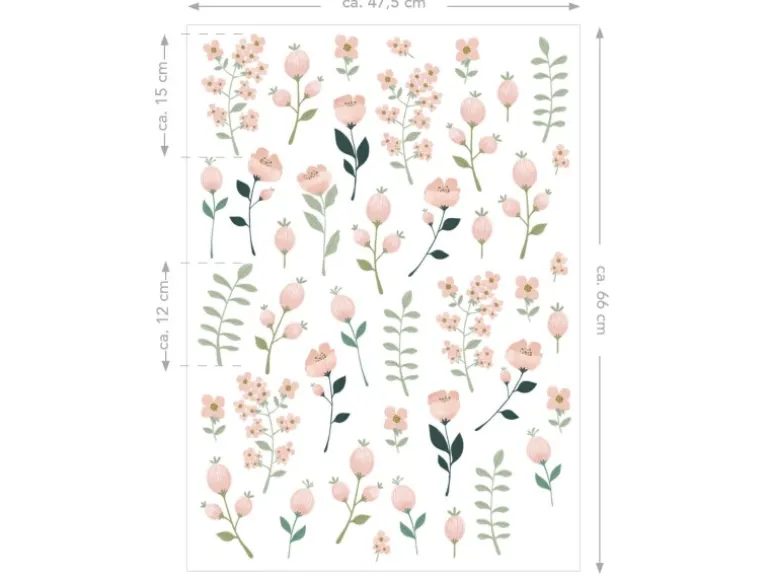 ESTAhome Wandtattoo Blumen Weiß Rosa und Grün 47,5 cm x 66 cm 156114