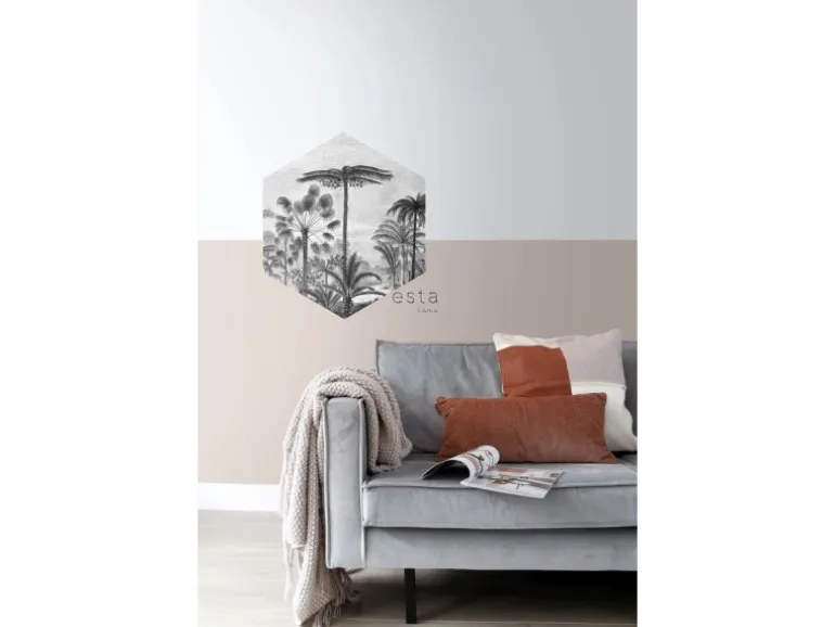ESTAhome Wandtattoo Tropische Landschaft Mit Palmen Schwarz-Weiß 70 x 81 cm 159000