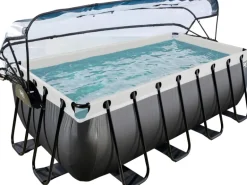 Exit Black Leather Pool Schwarz 400 x 200 x 122 cm m. Sandfilterpumpe, Abdeckung
