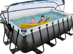 Exit Black Leather Pool Schwarz 400 x 200 x 122 cm m. Sandfilterpumpe, Abdeckung