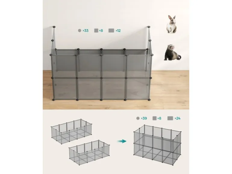 Feandrea Freigehege mit Bodenplatten 143 cm x 73 cm x 46 cm Grau