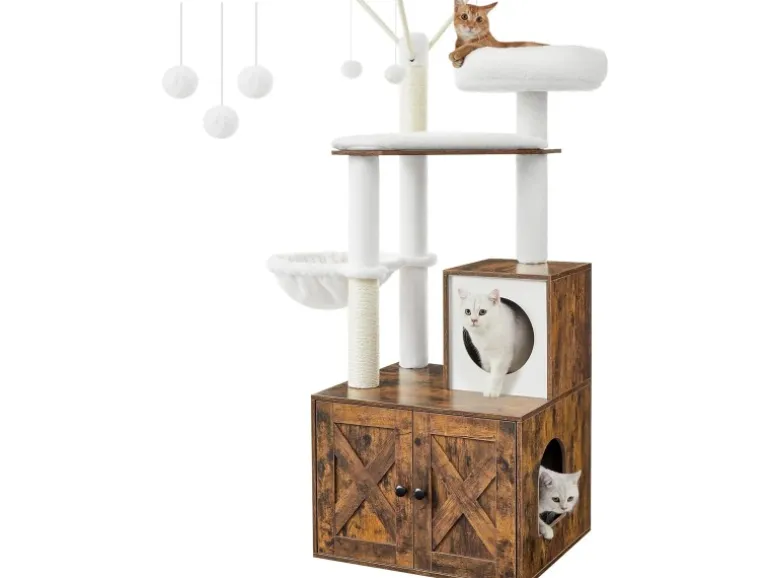 Feandrea Kratzbaum mit Katzenklo-Schrank 151 cm Braun