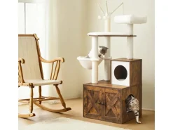 Feandrea Kratzbaum mit Katzenklo-Schrank 151 cm Braun