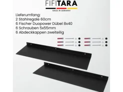 FIFITARA Wandregal 60cm 2er Set Aus Stahl Schwarz Pulverbeschichtet Schweberegal Wandboard Bücherregal Metallregal Mit Dübeln Und Schrauben