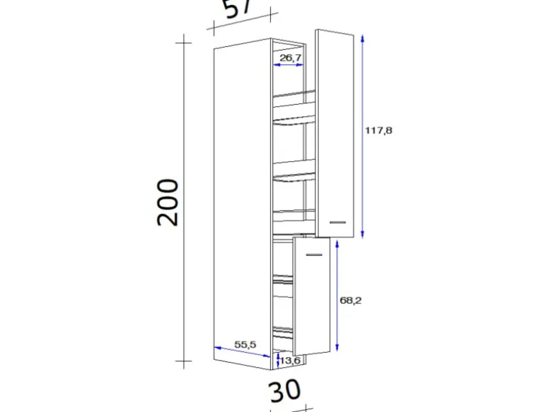 Flex-Well Classic Küchen-Apothekerhochschrank Florida30 cm Weiß-Sonoma Eiche