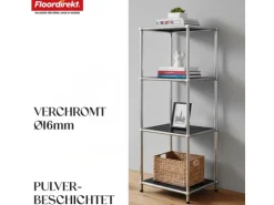 Floordirekt Metallregal Concept Epure MK-005 Verchromt 30 x 30 x 89 cm Schwarz