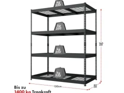 Floordirekt Schwerlastregal Yukon Rivet 4 Böden Verzinkt 160 x 150 x 80 cm