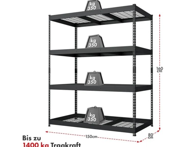 Floordirekt Schwerlastregal Yukon Rivet 4 Böden Verzinkt 160 x 150 x 80 cm