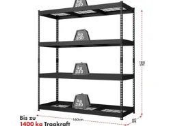 Floordirekt Schwerlastregal Yukon Rivet 4 Böden Verzinkt 180 x 160 x 60 cm