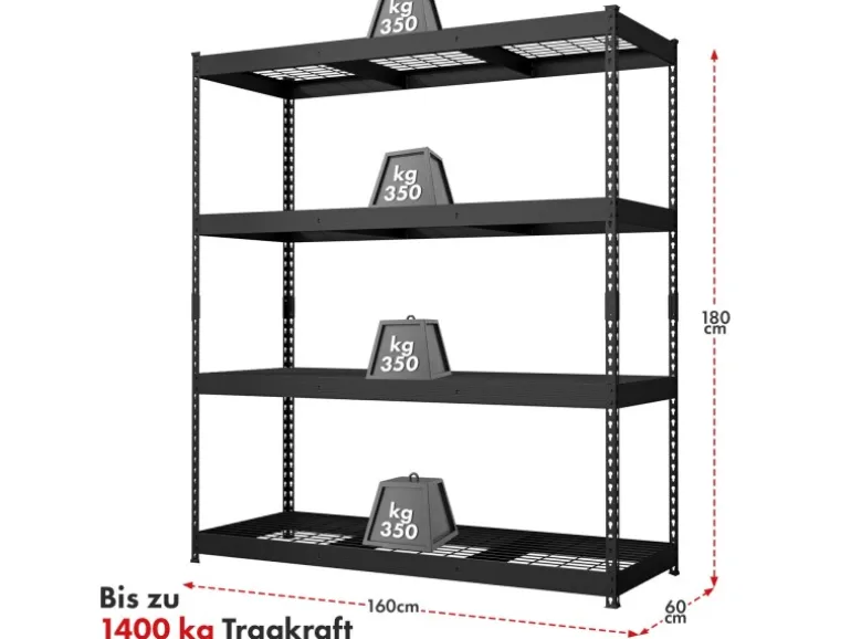 Floordirekt Schwerlastregal Yukon Rivet 4 Böden Verzinkt 180 x 160 x 60 cm