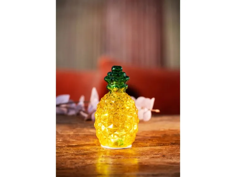 FlowerPower Deko Ananas Pinya mit LED 9,5 cm x 17 cm Gelb-Grün