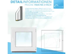 Framelux Kunststofffenster Proline Weiß 2-Fach Verglasung 700 x 700 mm Linksanschlag