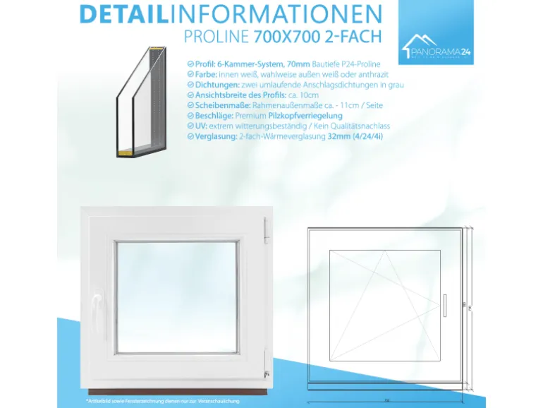 Framelux Kunststofffenster Proline Weiß 2-Fach Verglasung 700 x 700 mm Linksanschlag