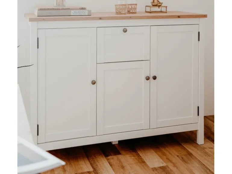 Furn.Design Sideboard Landhaus Weiß Eiche Artisan 120 cm 3-türig Vestland