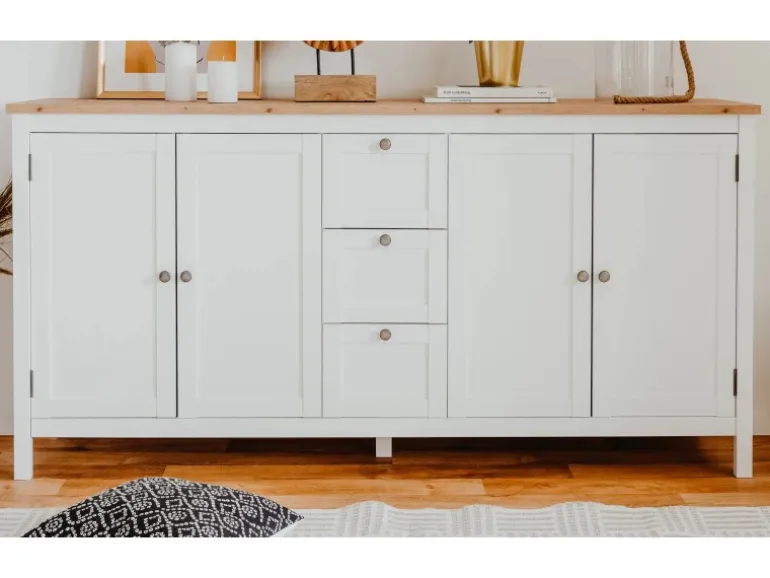 Furn.Design Sideboard Landhaus Weiß Eiche Artisan 180 cm 4-türig Vestland