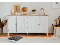 Furn.Design Sideboard Landhaus Weiß Eiche Artisan 180 cm 4-türig Vestland