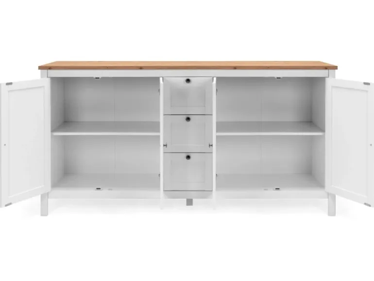 Furn.Design Sideboard Landhaus Weiß Eiche Artisan 180 cm 4-türig Vestland