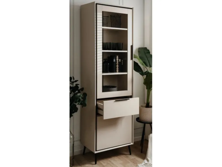 Furn.Design Vitrine in Sand und Schwarz 60 x 200 cm Brebbia