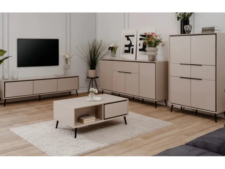 Furn.Design Vitrine in Sand und Schwarz 60 x 200 cm Brebbia