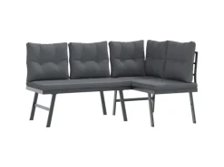 furnicato Gartenbänke mit Kissen 2 Stk. Schwarz Pulverbeschichteter Stahl