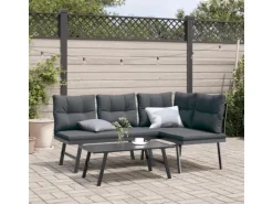 furnicato Gartenbänke mit Kissen 2 Stk. Schwarz Pulverbeschichteter Stahl