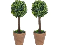 furnicato Künstliche Buchsbäume 2 Stk. mit Topf Kugelform Grün 56 cm