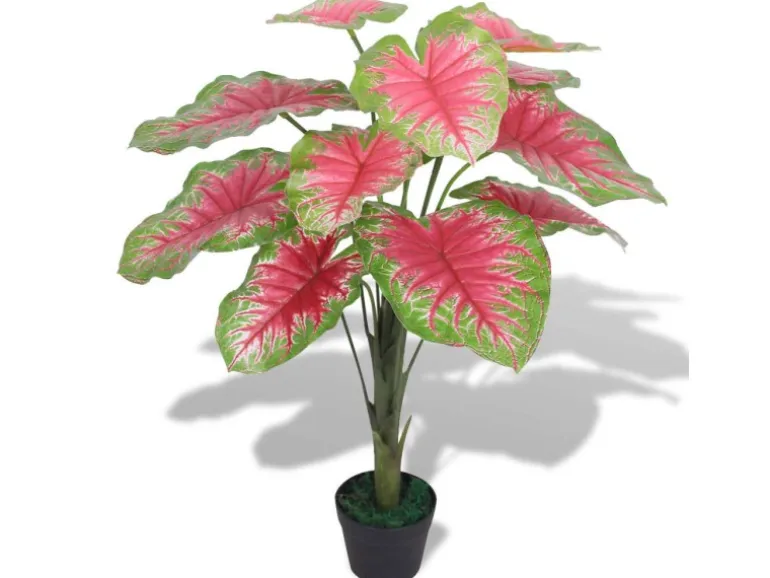 furnicato Künstliche Caladium Pflanze mit Topf 85 cm Rot und Grün