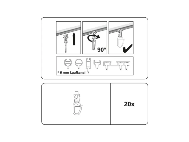 Gardinia Drehgleiter für 6 mm Laufkanal Weiß 20-er Pack