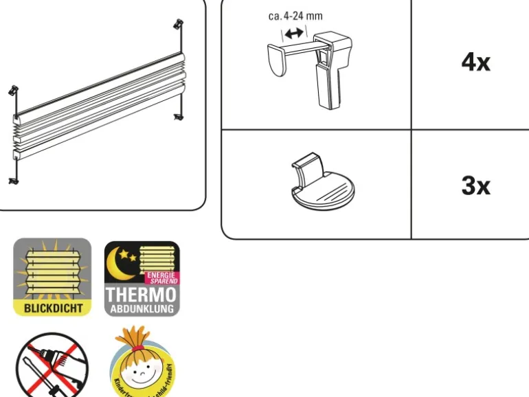 Gardinia Easy Fix Plissee Tag und Nacht Weiß 90 cm x 210 cm