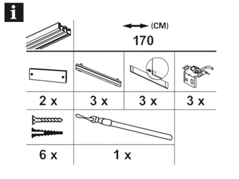 Gardinia Flächenvorhangschiene Komfort Komplett-Set 3-läufig Silber 170 cm