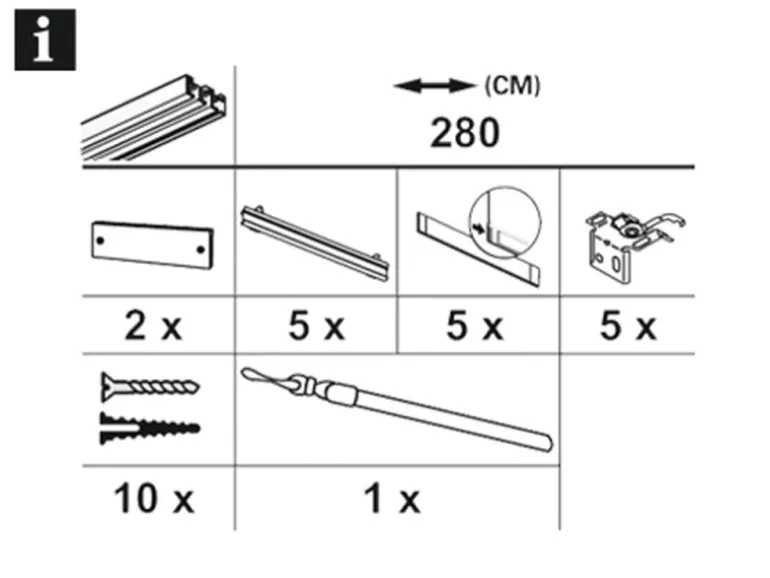 Gardinia Flächenvorhangschiene Komfort Komplett-Set 5-läufig Weiß 280 cm