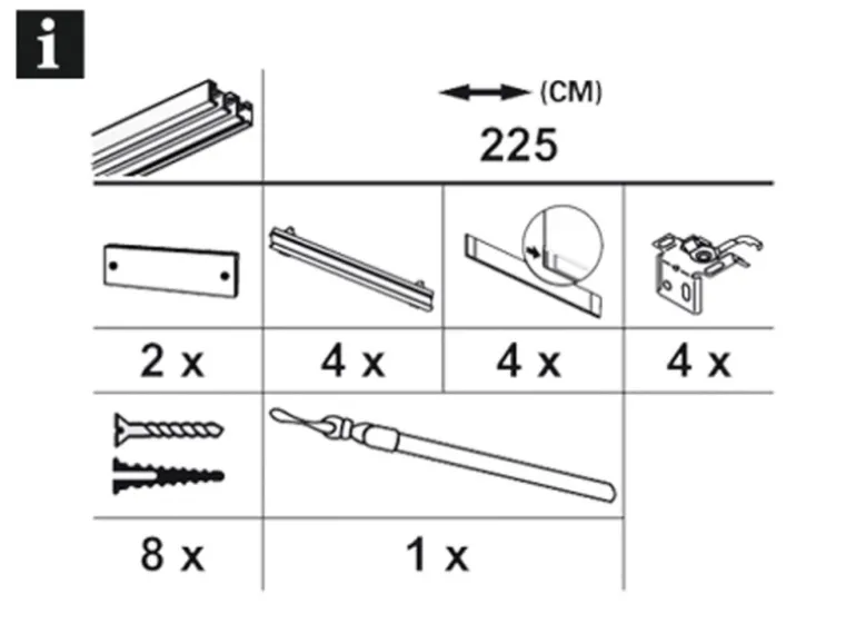 Gardinia Flächenvorhangschiene Komfort Komplett-Set 4-läufig Silber 225 cm