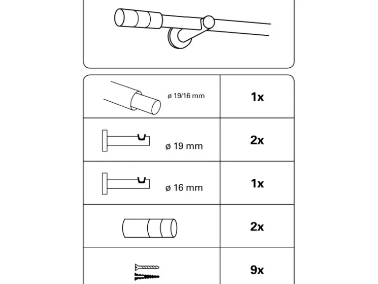 Gardinia Gardinenstangen-Set Kreta Zylinder Ø 16/19 mm 190 cm - 340 cm Schwarz