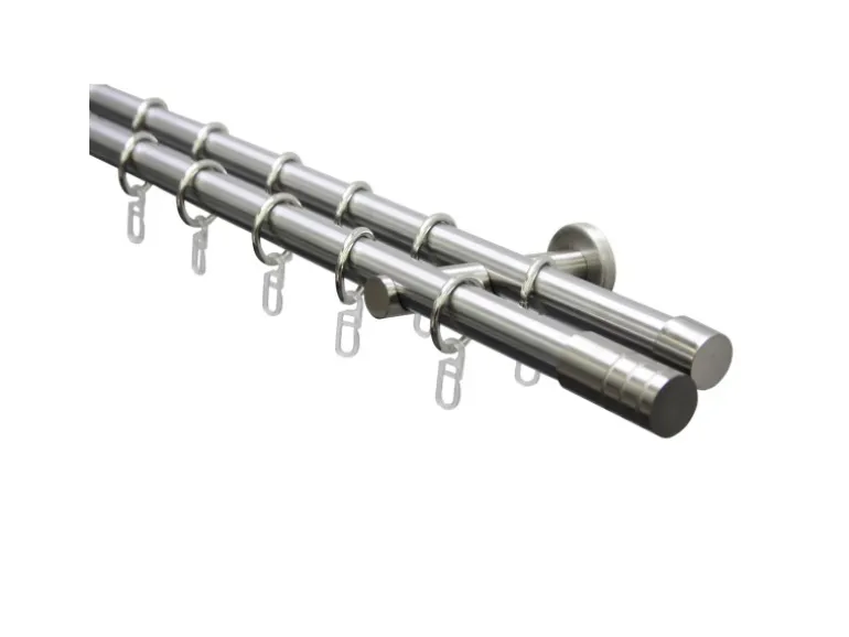 Gardinia Gardinenstangen-Set Zylinder 2-läufig Ø 20 mm Edelstahloptik 240 cm